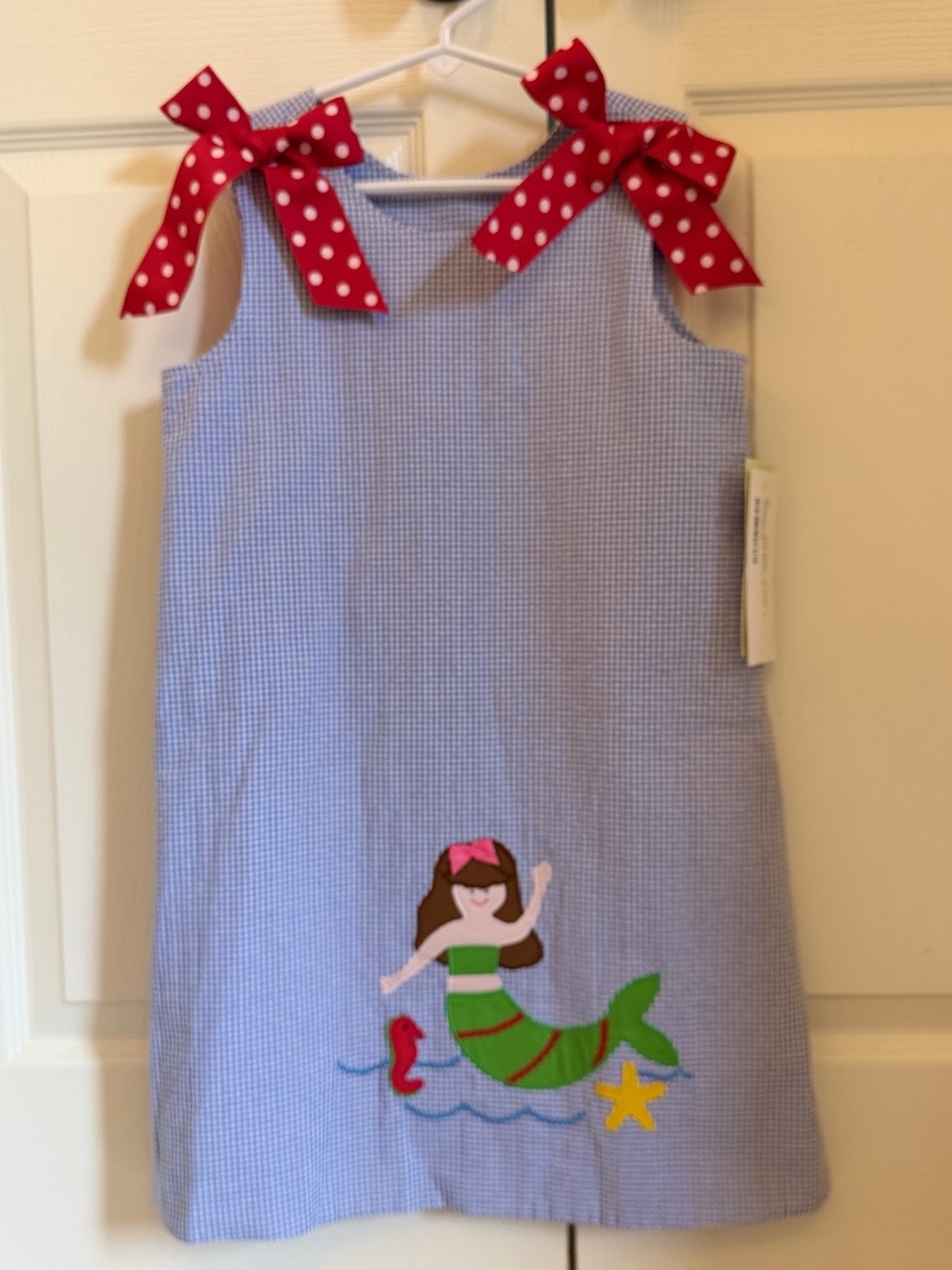 NWT Vive La Fete Girls Reversible  Blue Gingham Mermaid jumper size 6